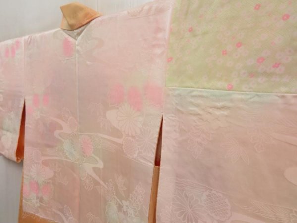 Photo7: 5301T08z500 Vintage Japanese Kimono Silk HAORI Flower Coral orange (7)