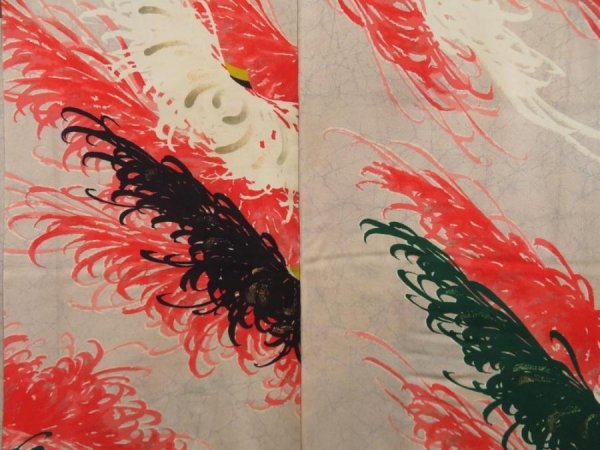 Photo3: 5301T09z470 Vintage Japanese Kimono Silk HAORI Chrysanthemum Light gray (3)