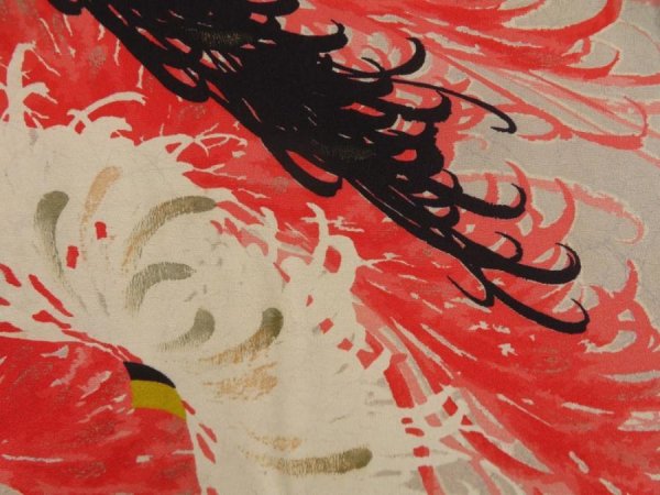 Photo4: 5301T09z470 Vintage Japanese Kimono Silk HAORI Chrysanthemum Light gray (4)