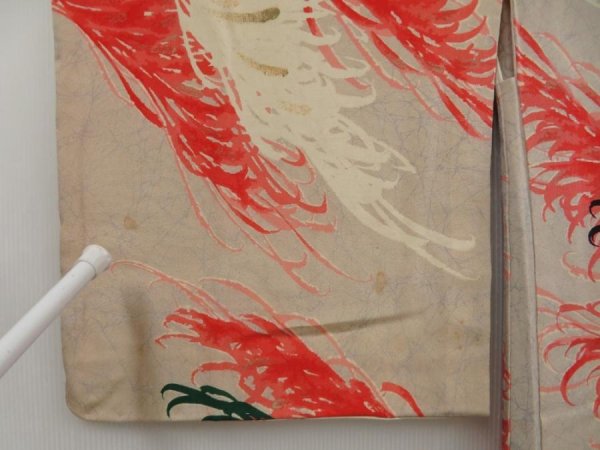 Photo5: 5301T09z470 Vintage Japanese Kimono Silk HAORI Chrysanthemum Light gray (5)