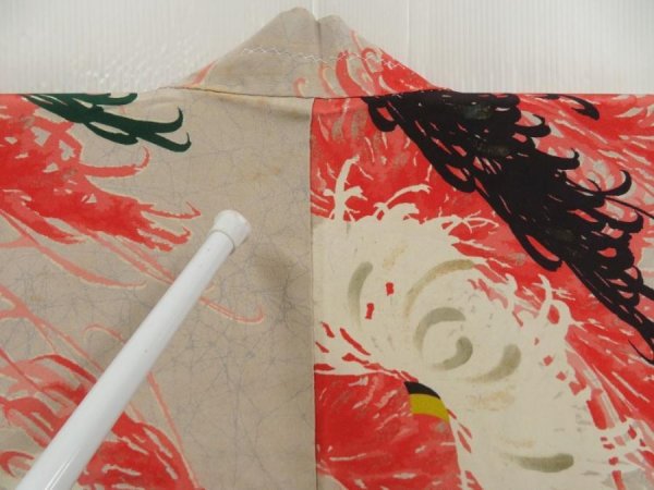 Photo6: 5301T09z470 Vintage Japanese Kimono Silk HAORI Chrysanthemum Light gray (6)
