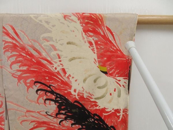 Photo7: 5301T09z470 Vintage Japanese Kimono Silk HAORI Chrysanthemum Light gray (7)