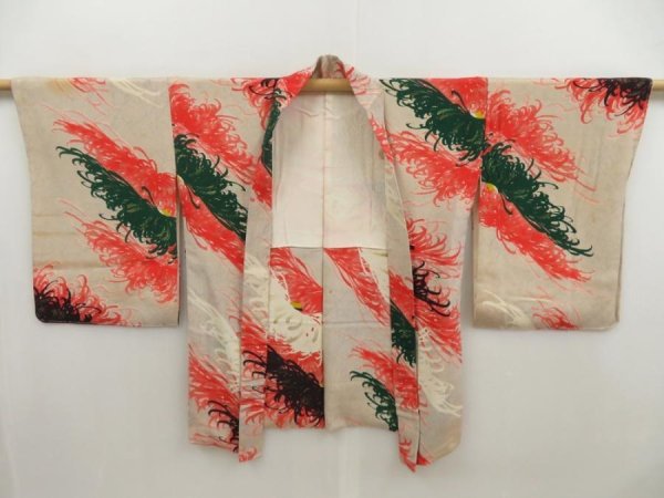 Photo8: 5301T09z470 Vintage Japanese Kimono Silk HAORI Chrysanthemum Light gray (8)