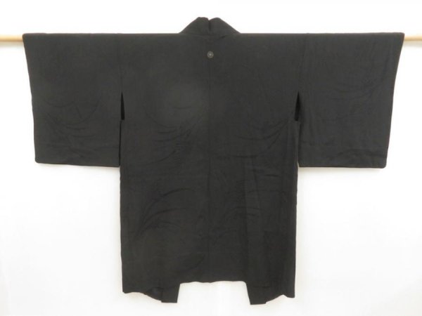 Photo1: 5301T10z300 Vintage Japanese Kimono Silk See through HAORI Susuki Black (1)