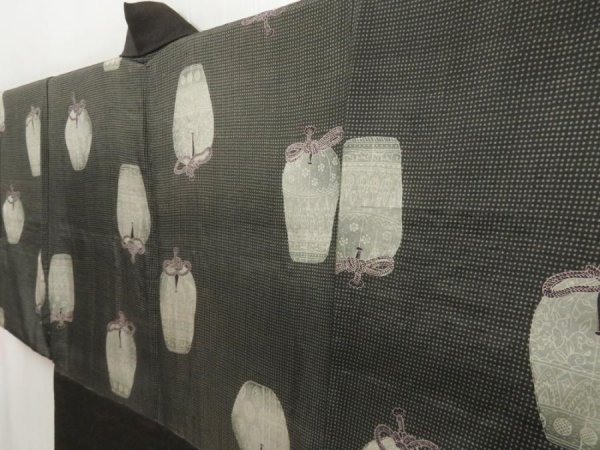 Photo1: 5301T12z480 Vintage Japanese Kimono Silk Men's HAORI  Dark brown (1)