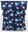 Photo1: 5301T02z490 Vintage Japanese Kimono Cotton YUKATA Rose Dark navy (1)