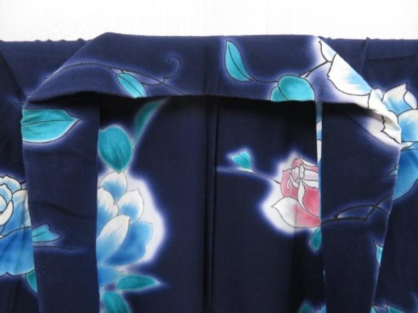 Photo7: 5301T02z490 Vintage Japanese Kimono Cotton YUKATA Rose Dark navy (7)