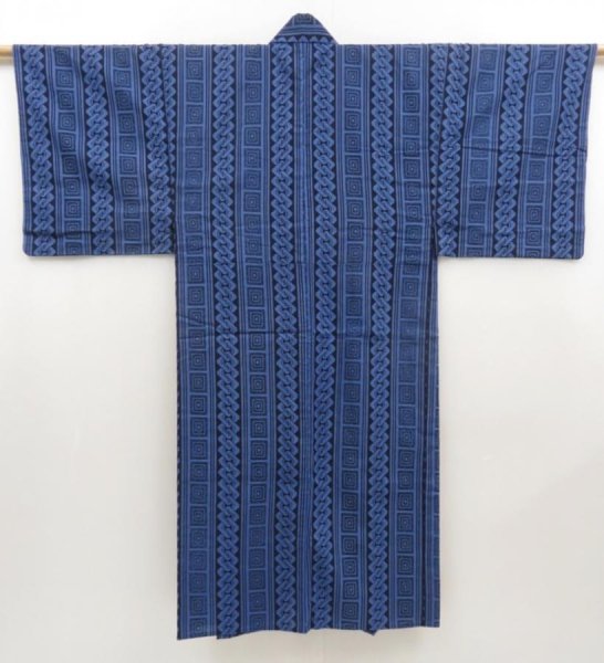 Photo1: 5301T03z540 Vintage Japanese Kimono Cotton Men's YUKATA  Dark lavender blue (1)