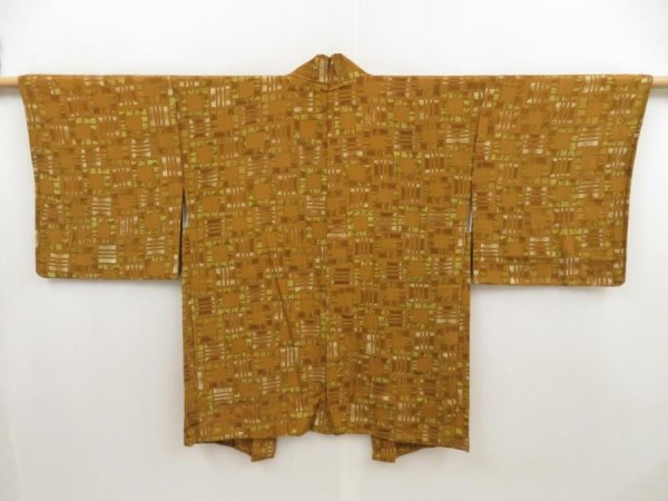 Photo1: 5301T05z550 Vintage Japanese Kimono Silk HAORI  Yellow ochre (1)