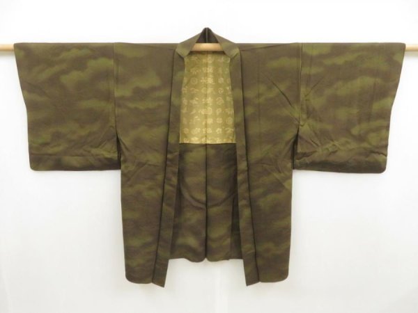 Photo4: 5301T06z520 Vintage Japanese Kimono Silk HAORI Shibakusa Olive drab (4)
