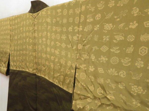 Photo7: 5301T06z520 Vintage Japanese Kimono Silk HAORI Shibakusa Olive drab (7)
