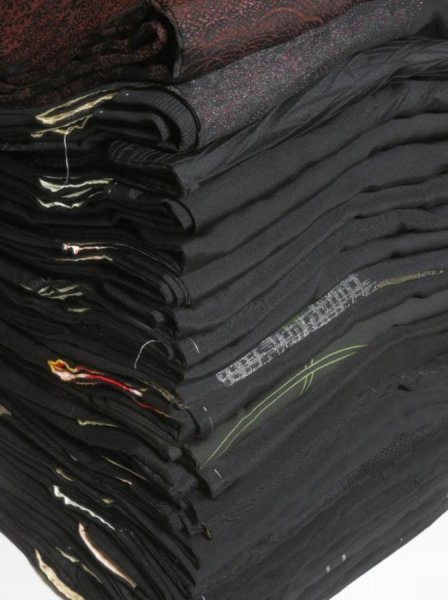 Photo1: CHG2z13  Japanese Kimono Silk BLACK HAORI 25pcs FREE SHIPPING (1)
