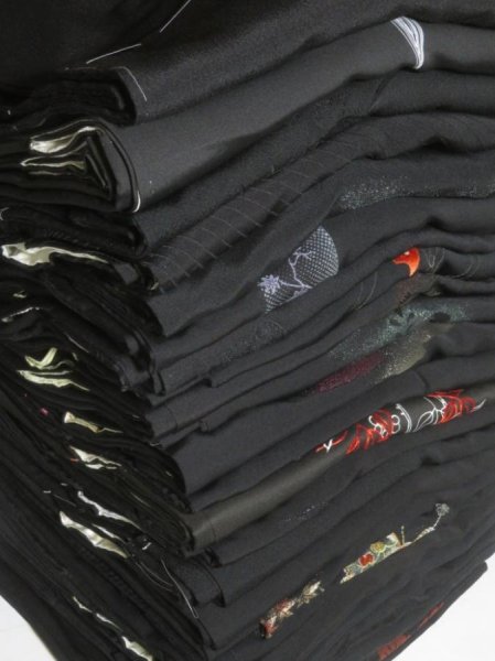 Photo1: CHG1z13  Japanese Kimono Silk BLACK HAORI 25pcs FREE SHIPPING (1)