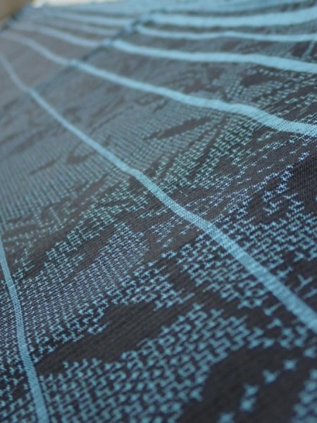 Photo4: 4G04z80  Japanese Kimono Silk TSUMUGI FABRIC Flower Light blue 66.9x14.6 (4)