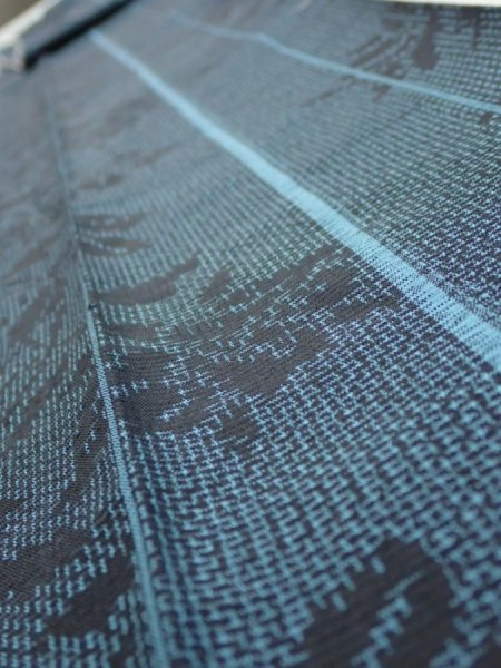 Photo4: 4G09z50  Japanese Kimono Silk TSUMUGI FABRIC Flower Light blue 85.0x7.3 (4)