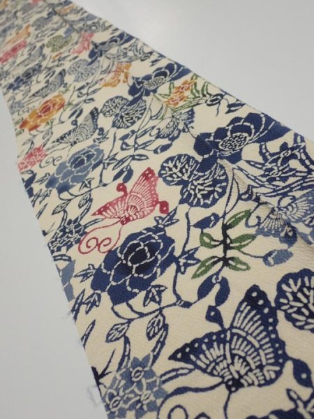 Photo1: 4G07z40  Japanese Kimono Crepe Silk  FABRIC Butterfly Sand beige 50.0x7.3 (1)