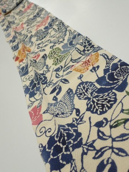 Photo1: 4G09z60  Japanese Kimono Crepe Silk  FABRIC Butterfly Sand beige 80.3x6.3 (1)