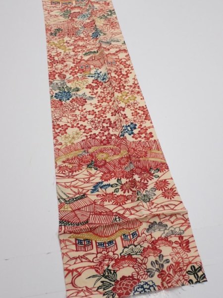 Photo2: 4G09z60  Japanese Kimono Silk  FABRIC Flowers Light cream 92.1x7.3 (2)