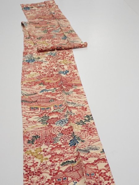 Photo3: 4G09z60  Japanese Kimono Silk  FABRIC Flowers Light cream 92.1x7.3 (3)