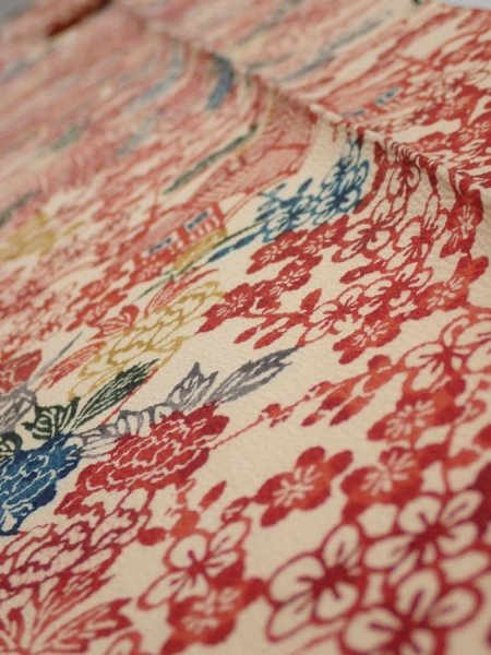 Photo4: 4G09z60  Japanese Kimono Silk  FABRIC Flowers Light cream 92.1x7.3 (4)