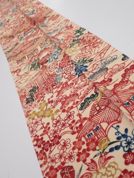 Photo2: 4G10z30  Japanese Kimono Silk  FABRIC Flowers Light cream 34.3x7.3 (2)