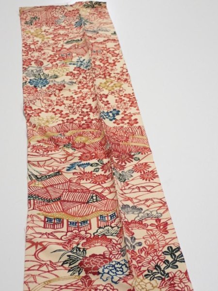 Photo4: 4G10z30  Japanese Kimono Silk  FABRIC Flowers Light cream 34.3x7.3 (4)