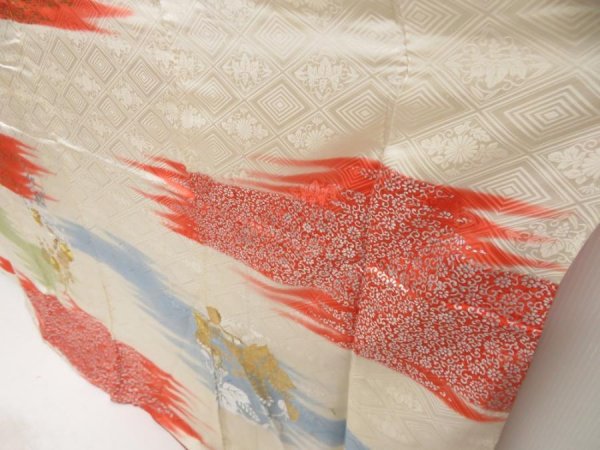 Photo4: 5302T11z1040 Vintage Japanese Kimono Silk FURISODE Chrysanthemum Off-white (4)