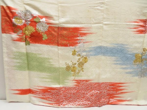 Photo5: 5302T11z1040 Vintage Japanese Kimono Silk FURISODE Chrysanthemum Off-white (5)