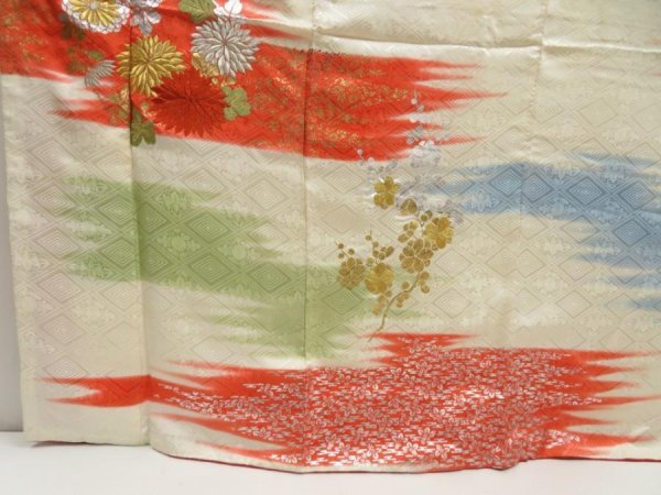 Photo6: 5302T11z1040 Vintage Japanese Kimono Silk FURISODE Chrysanthemum Off-white (6)