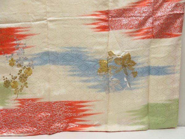 Photo7: 5302T11z1040 Vintage Japanese Kimono Silk FURISODE Chrysanthemum Off-white (7)