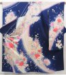 Photo1: 5302T12z1090  Japanese Kimono Silk FURISODE Flowers Dark lavender blue (1)