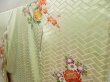 Photo2: 5302T13z1210 Vintage Japanese Kimono Silk FURISODE Peony Light green (2)