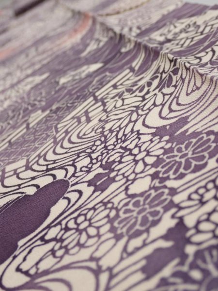 Photo4: 4G09z60  Japanese Kimono Silk  FABRIC Scenery Dark purple 81.1x7.1 (4)