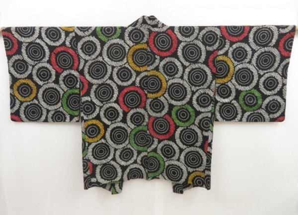 Photo1: 5307T01z550 Vintage Japanese Kimono Silk SHIBORI HAORI  Black (1)
