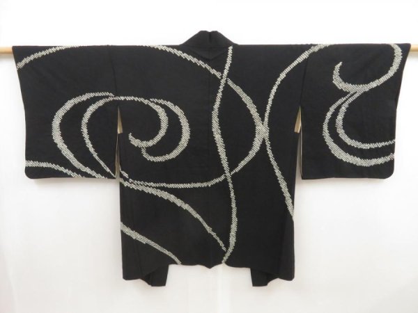 Photo1: 5307T07z610 Vintage Japanese Kimono Silk SHIBORI HAORI  Black (1)