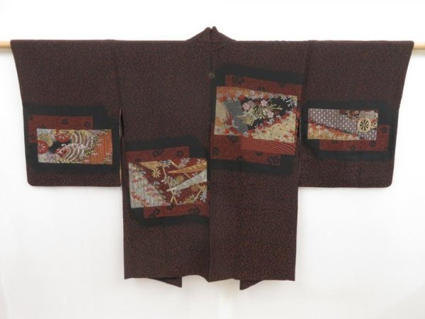 Photo1: 5307T08z660 Vintage Japanese Kimono Silk URUSHI HAORI  Black (1)