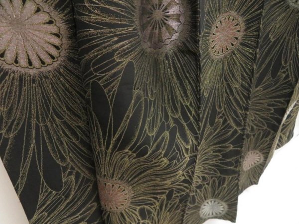 Photo3: 5307T13z1050 Vintage Japanese Kimono Silk URUSHI KOMON Flower Black, Gold (3)