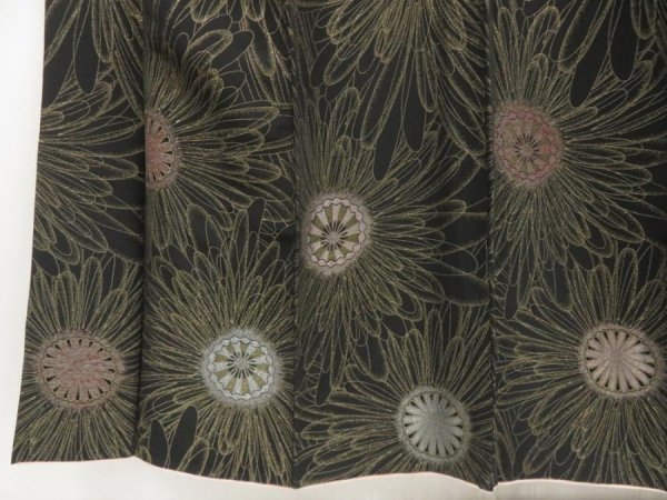 Photo4: 5307T13z1050 Vintage Japanese Kimono Silk URUSHI KOMON Flower Black, Gold (4)