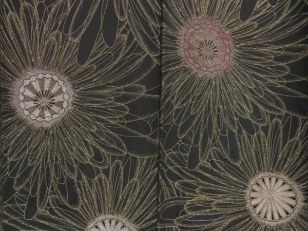 Photo5: 5307T13z1050 Vintage Japanese Kimono Silk URUSHI KOMON Flower Black, Gold (5)