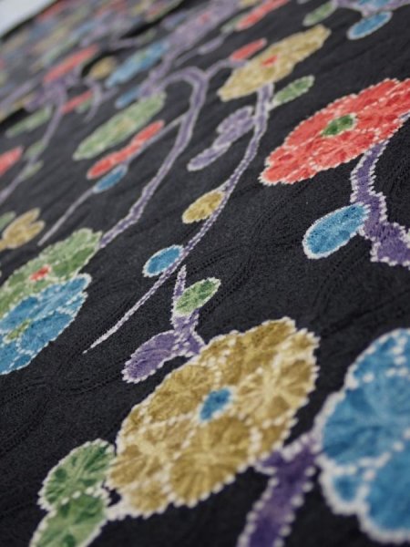 Photo4: 4D01z60  Japanese Kimono Silk  FABRIC Plum branch Black 41.3x15.2 (4)