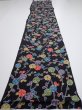 Photo5: 4D05z100  Japanese Kimono Silk  FABRIC Plum branch Black 67.7x15.2 (5)