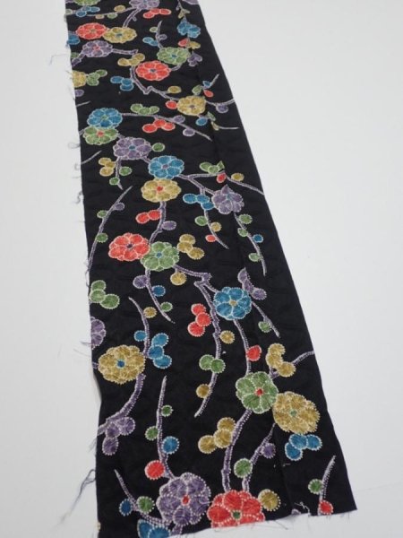 Photo2: 4D07z50  Japanese Kimono Silk  FABRIC Plum branch Black 61.0x7.3 (2)