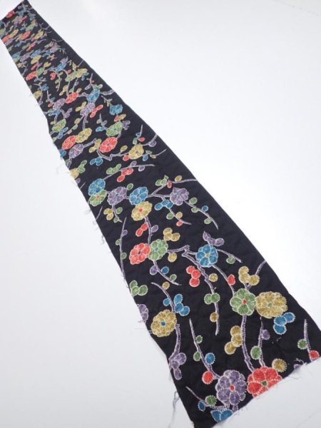 Photo5: 4D07z50  Japanese Kimono Silk  FABRIC Plum branch Black 61.0x7.3 (5)