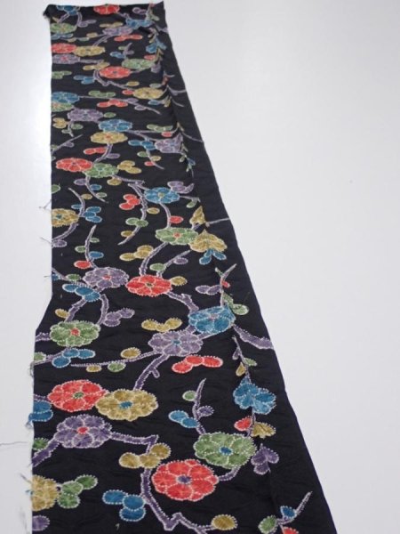 Photo3: 4D08z50  Japanese Kimono Silk  FABRIC Plum branch Black 60.6x7.3 (3)