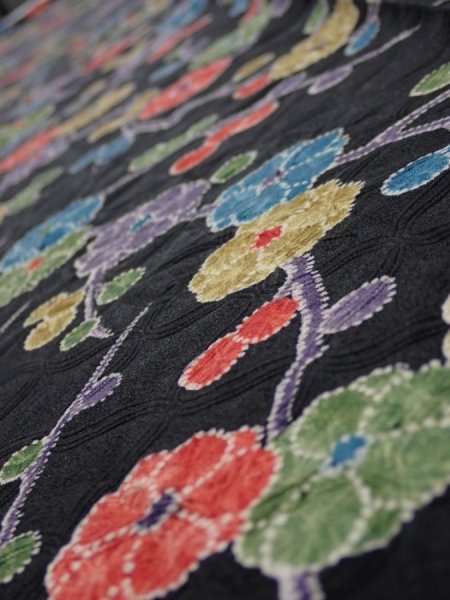 Photo4: 4D08z50  Japanese Kimono Silk  FABRIC Plum branch Black 60.6x7.3 (4)