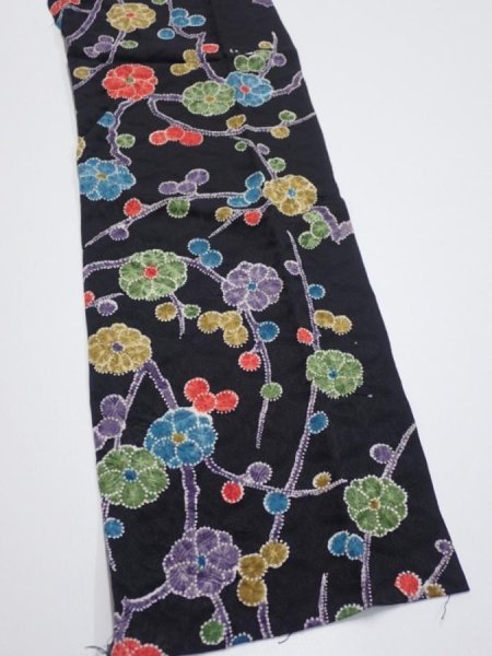 Photo2: 4D10z30  Japanese Kimono Silk  FABRIC Plum branch Black 34.6x7.3 (2)
