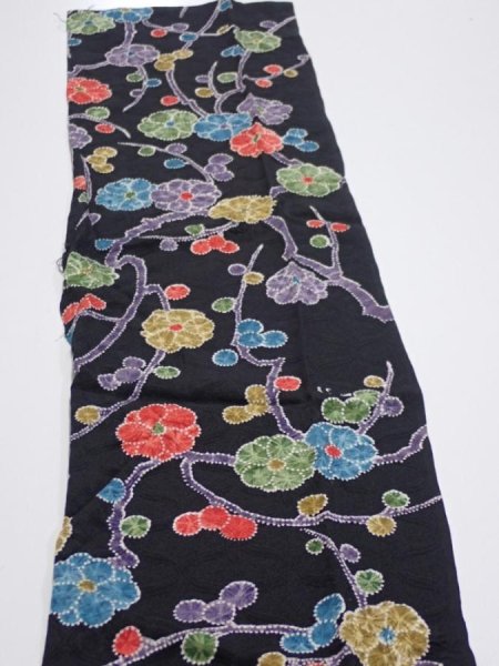 Photo3: 4D10z30  Japanese Kimono Silk  FABRIC Plum branch Black 34.6x7.3 (3)