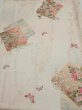 Photo1: 4D02z60  Japanese Kimono Silk  FABRIC Flowers Butterfly Off-white 41.7x15.2 (1)