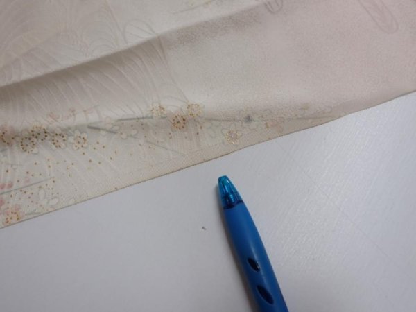 Photo6: 4D09z60  Japanese Kimono Silk  FABRIC Flowers Butterfly Off-white 85.8x7.5 (6)