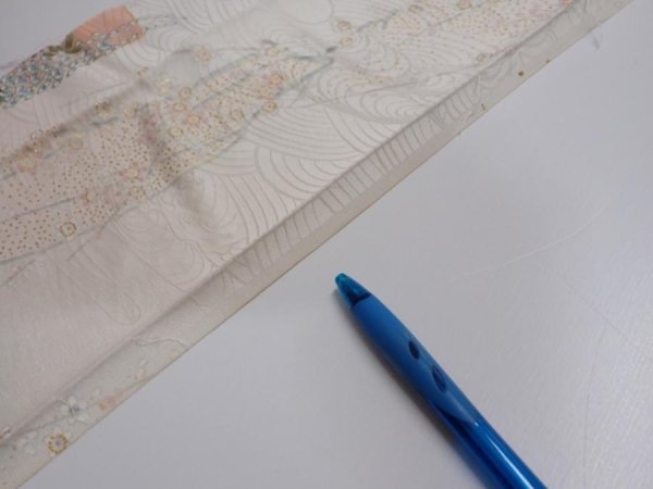 Photo7: 4D10z30  Japanese Kimono Silk  FABRIC Flowers Butterfly Off-white 38.6x7.5 (7)